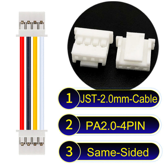 High-quality JST PA2.0 4Pin Same-Side-Head cable with 22AWG PVC, compatible with various devices.