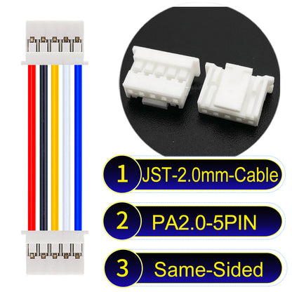 High-quality JST PA2.0 5Pin Same-Side-Head cable with 22AWG PVC, compatible with various devices.