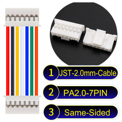 High-quality JST PA2.0 7Pin Same-Side-Head cable with 22AWG PVC, compatible with various devices.