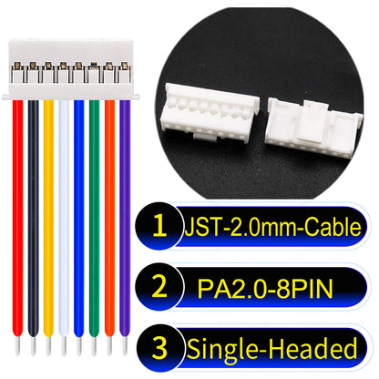 JST PA2.0 8Pin Single-Headed cable, 22AWG UL1007 PVC material, perfect for LED lighting, appliances, and industrial devices.