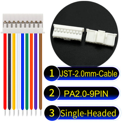 JST PA2.0 9Pin Single-Headed cable, 22AWG UL1007 PVC material, perfect for LED lighting, appliances, and industrial devices.