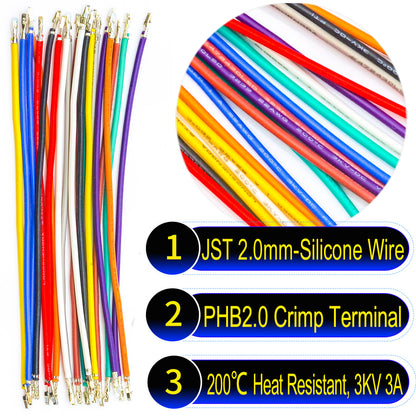 JST PHB Locking 2.0mm both sided Pre-Crimped Terminal Silicone Cable (Without Connector), 22AWG UL3239 Soft Wire 200℃ Heat Resistant 3KV 3A