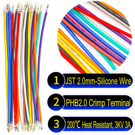 JST PHB Locking 2.0mm both sided Pre-Crimped Terminal Silicone Cable (Without Connector), 22AWG UL3239 Soft Wire 200℃ Heat Resistant 3KV 3A