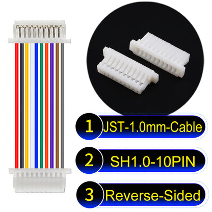 JST SH1.0 10Pin Reverse-Side-Head cable, UL1571-certified, 1.0mm pitch, perfect for precision instruments and portable devices.