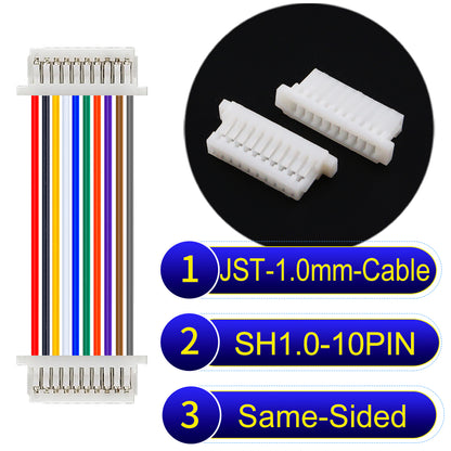JST SH1.0 10Pin Same-Side-Head cable, UL1571-certified, 1.0mm pitch, perfect for precision instruments and portable devices.