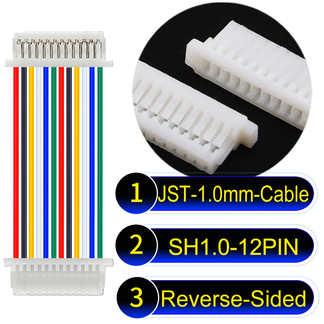 JST SH1.0 12Pin Reverse-Side-Head cable, UL1571-certified, 1.0mm pitch, perfect for precision instruments and portable devices.