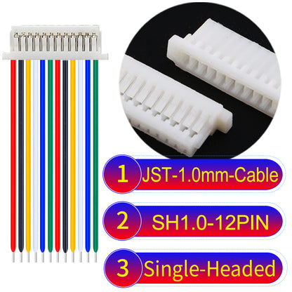 JST SH1.0 12Pin single-headed cable, UL1571-certified, 1.0mm pitch, perfect for precision instruments and portable devices.