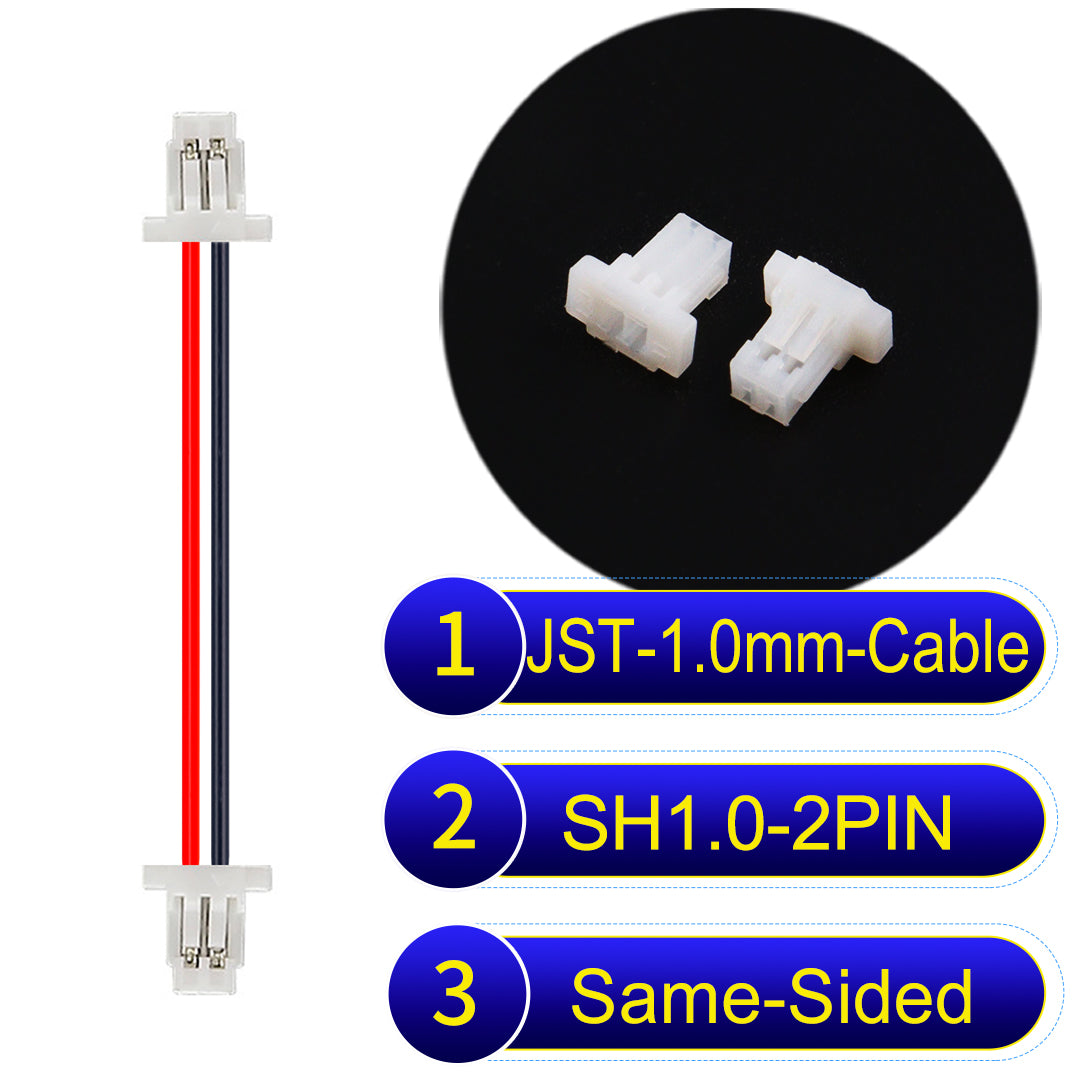 JST SH1.0 2Pin Same-Side-Head cable, UL1571-certified, 1.0mm pitch, perfect for precision instruments and portable devices.
