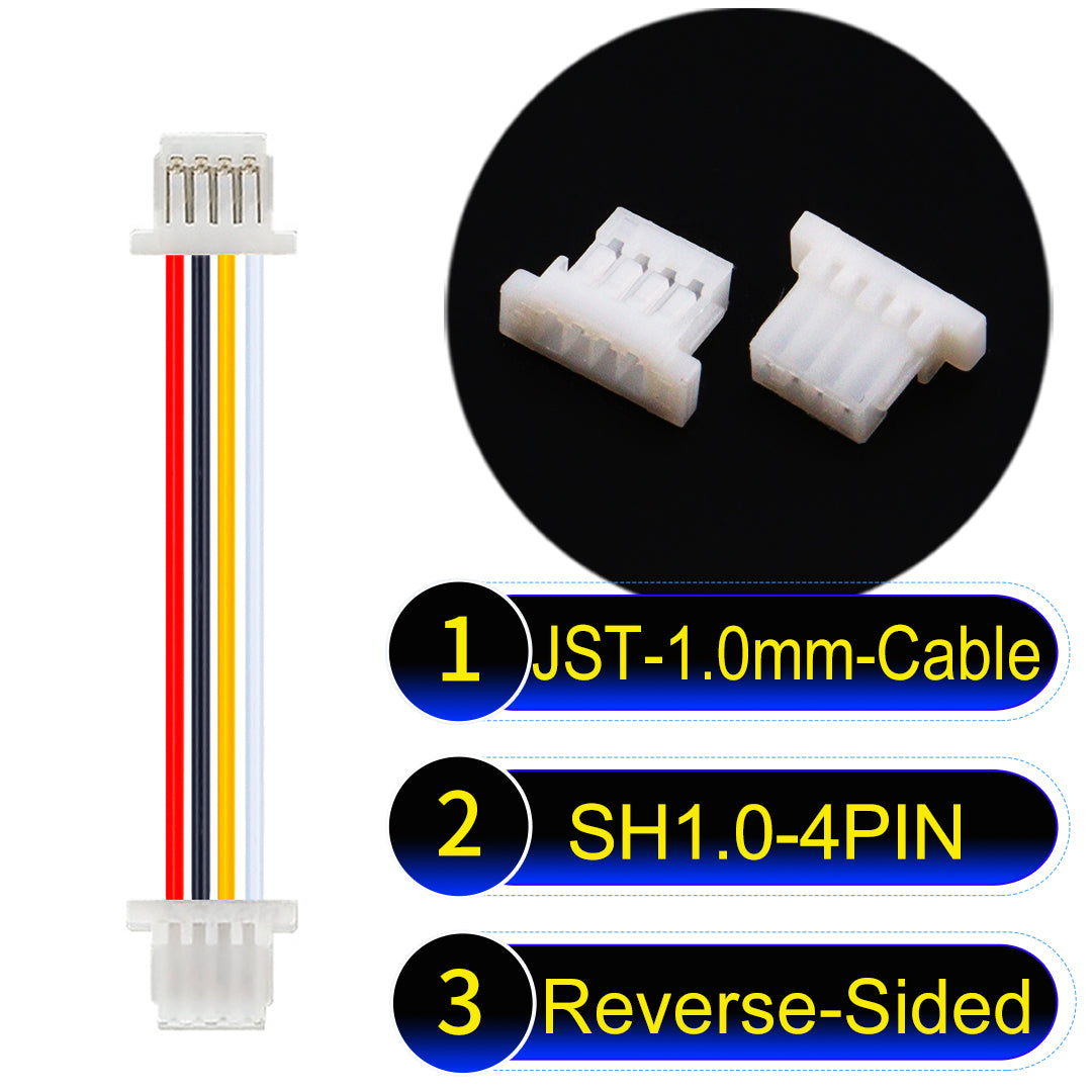 JST SH1.0 4Pin Reverse-Side-Head cable, UL1571-certified, 1.0mm pitch, perfect for precision instruments and portable devices.
