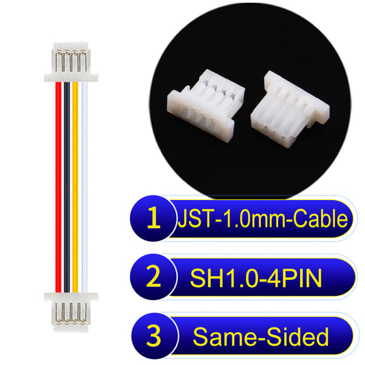 JST SH1.0 4Pin Same-Side-Head cable, UL1571-certified, 1.0mm pitch, perfect for precision instruments and portable devices.