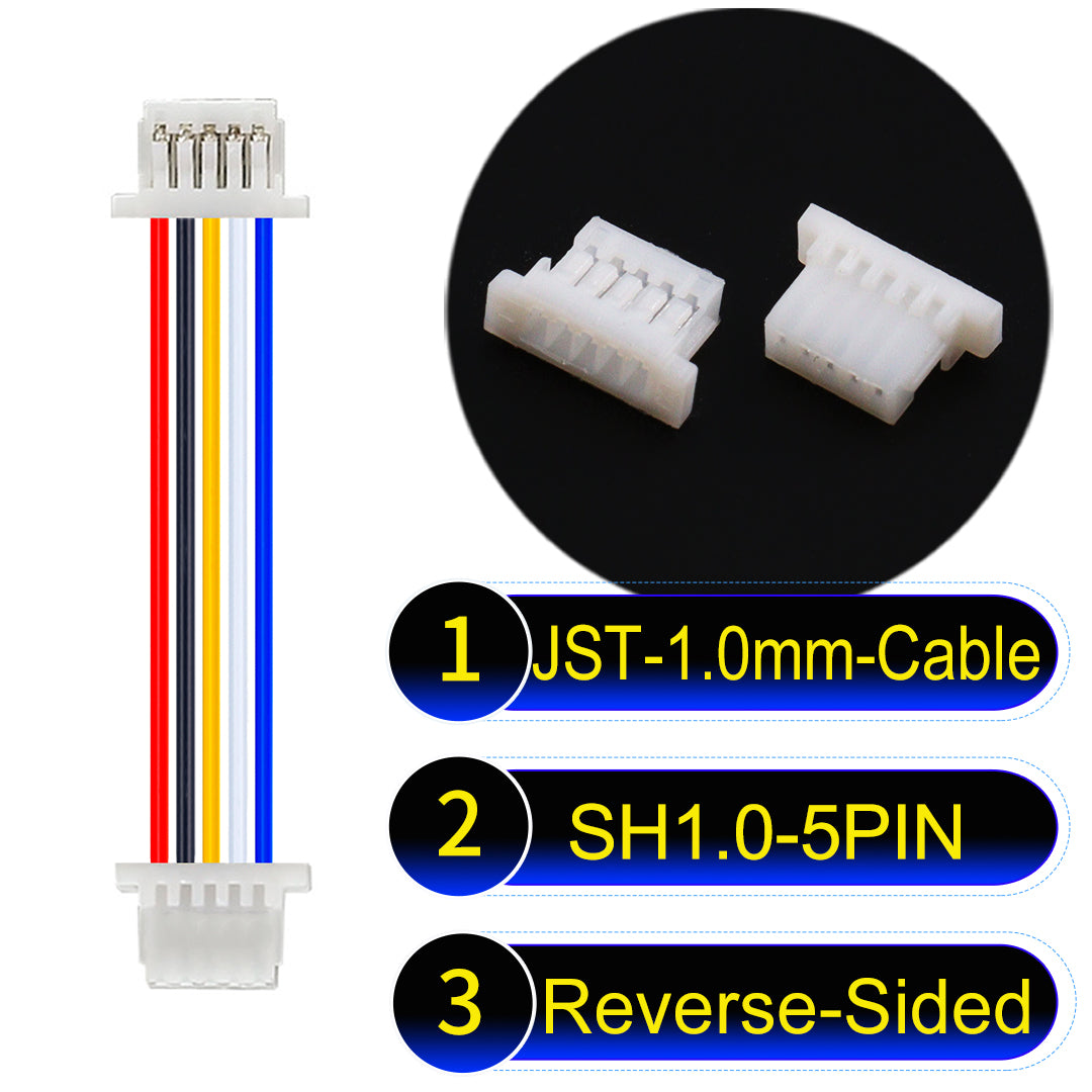 JST SH1.0 5Pin Reverse-Side-Head cable, UL1571-certified, 1.0mm pitch, perfect for precision instruments and portable devices.
