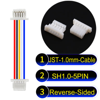 JST SH1.0 5Pin Reverse-Side-Head cable, UL1571-certified, 1.0mm pitch, perfect for precision instruments and portable devices.
