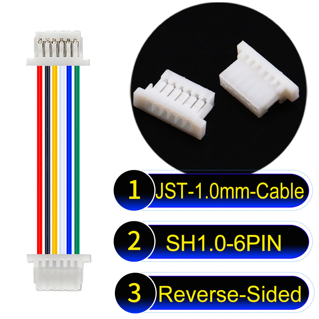 JST SH1.0 6Pin Reverse-Side-Head cable, UL1571-certified, 1.0mm pitch, perfect for precision instruments and portable devices.
