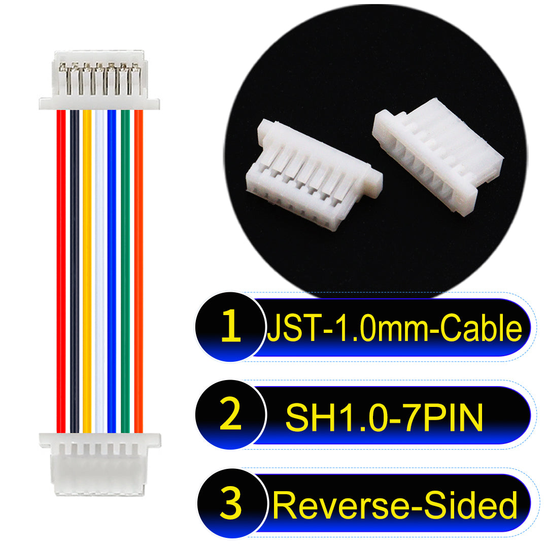 JST SH1.0 7Pin Reverse-Side-Head cable, UL1571-certified, 1.0mm pitch, perfect for precision instruments and portable devices.