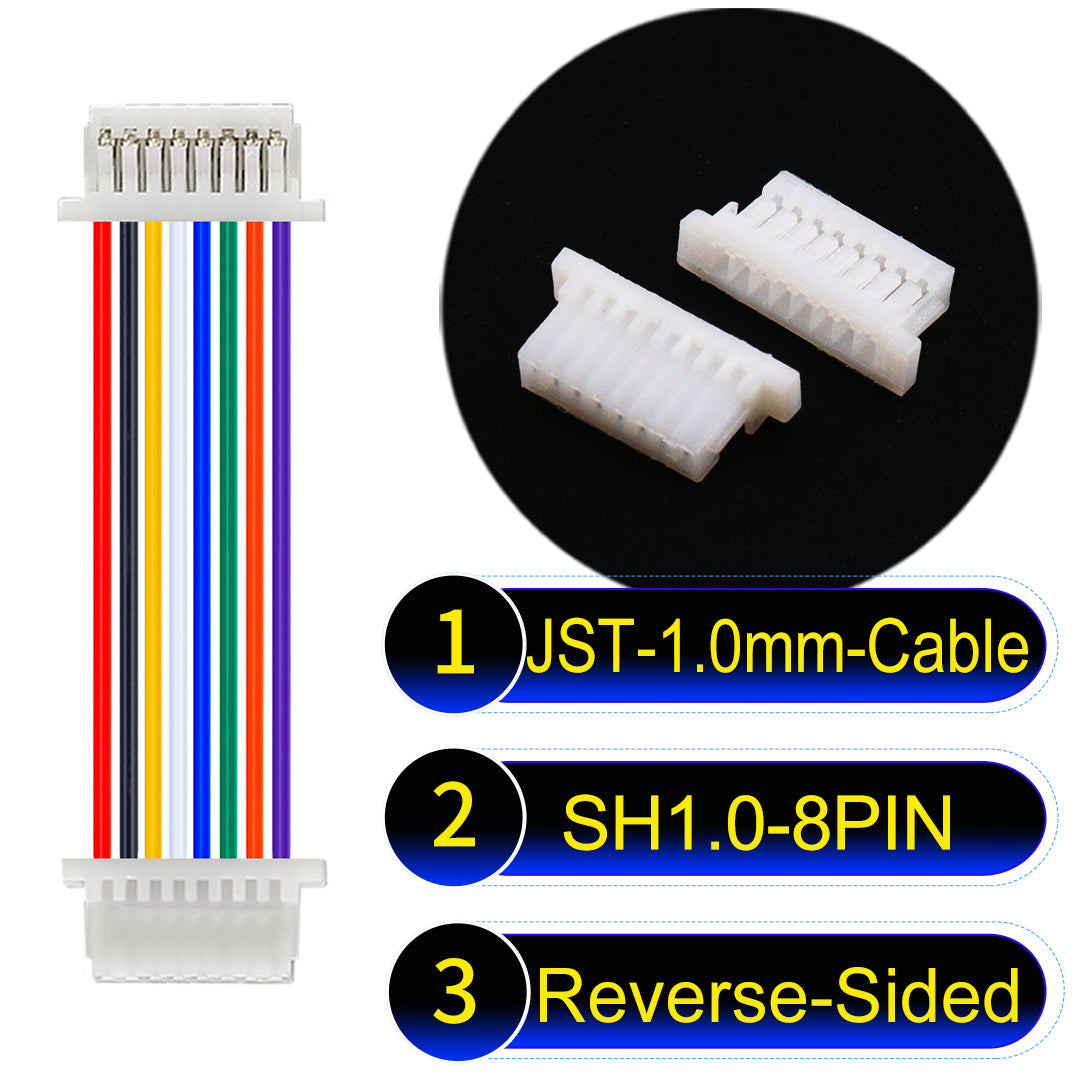 JST SH1.0 8Pin Reverse-Side-Head cable, UL1571-certified, 1.0mm pitch, perfect for precision instruments and portable devices.
