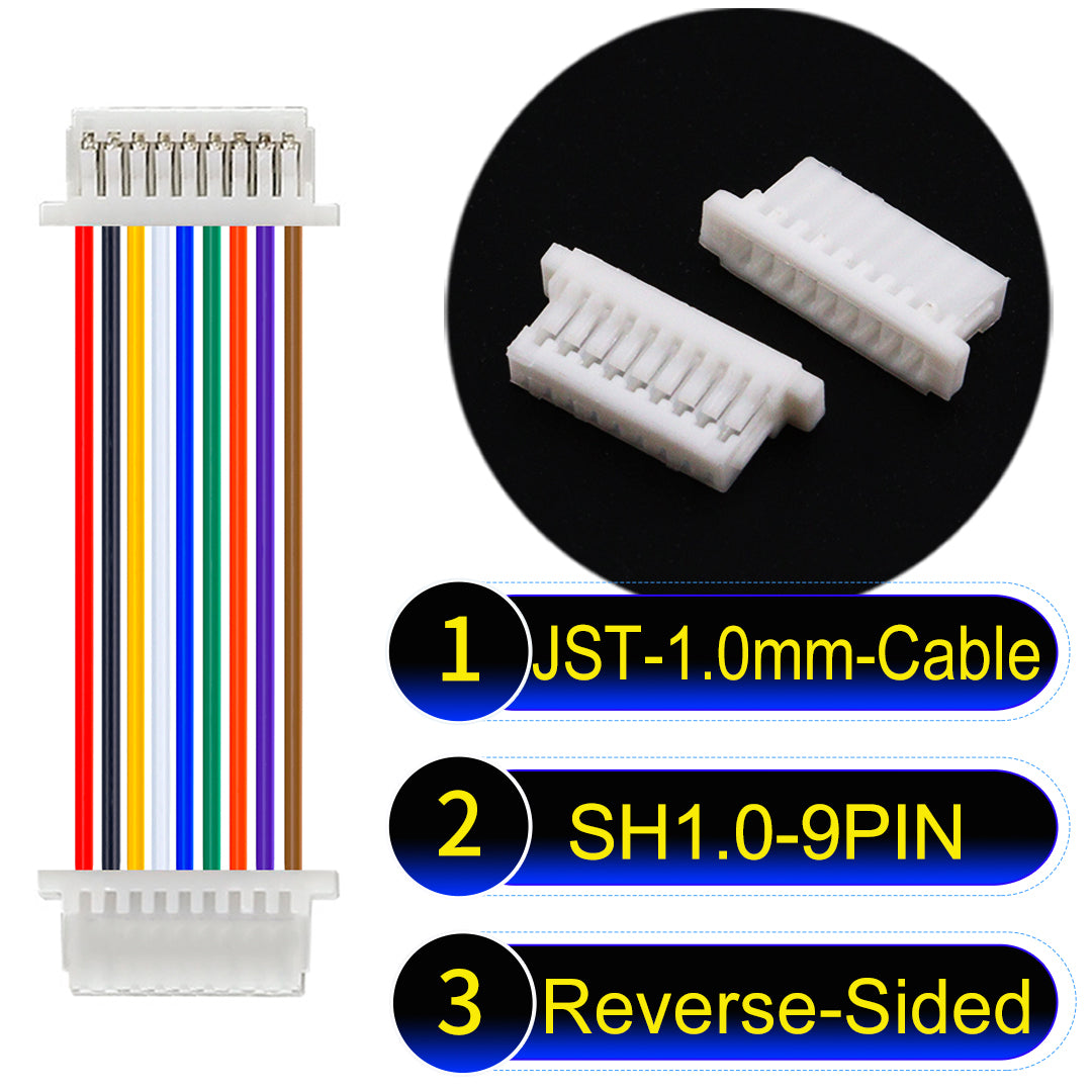 JST SH1.0 9Pin Reverse-Side-Head cable, UL1571-certified, 1.0mm pitch, perfect for precision instruments and portable devices.