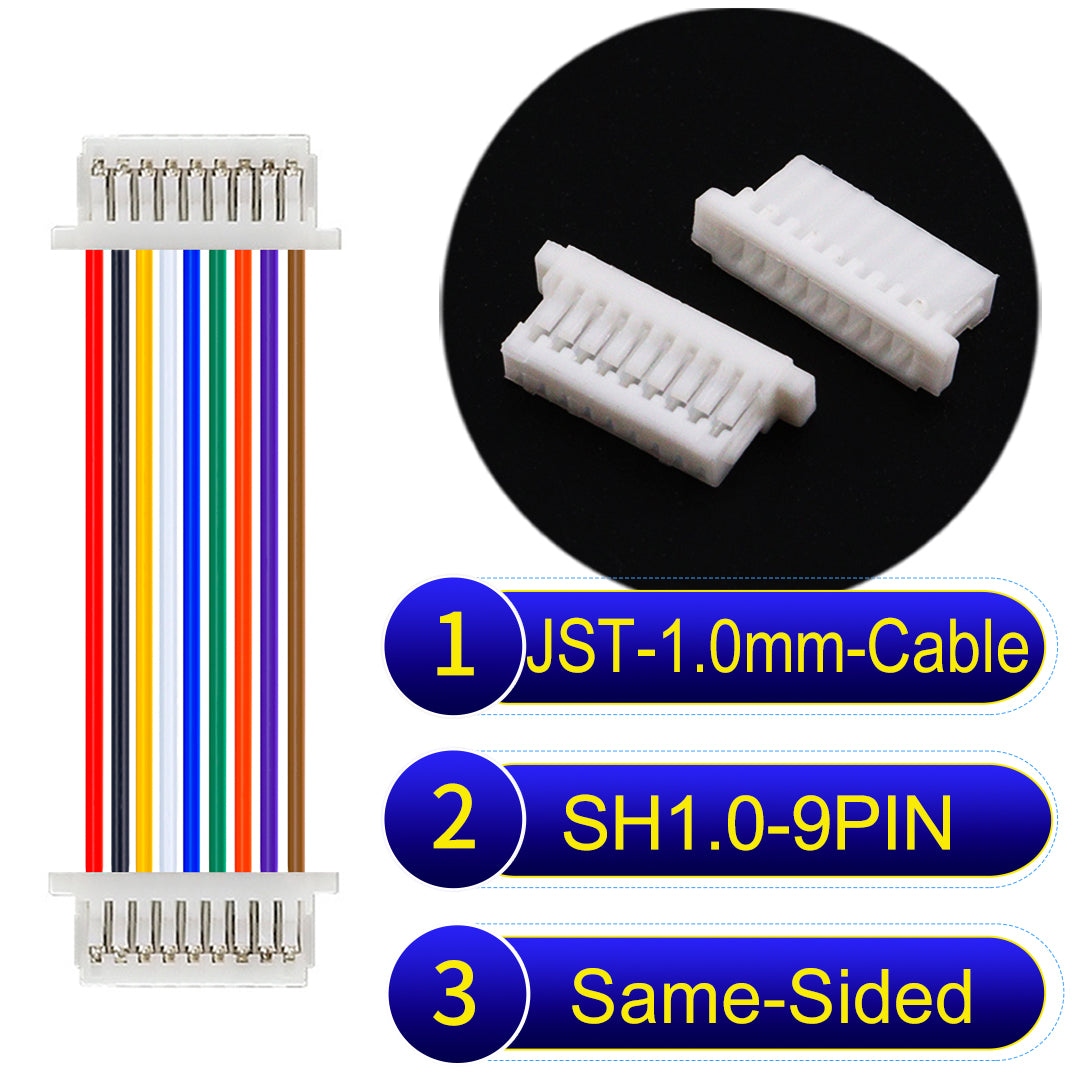 JST SH1.0 9Pin Same-Side-Head cable, UL1571-certified, 1.0mm pitch, perfect for precision instruments and portable devices.