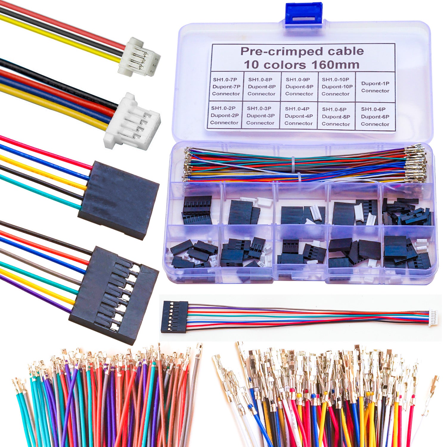 JST_SH1.0_to_Dupont_2.54_Connector_Kit_with_28AWG_Pre-Crimped_Wires_Full_Set