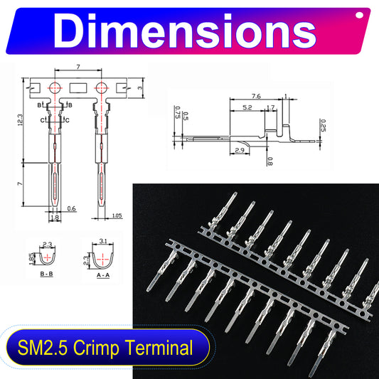 JST SM 2.5mm Male single-head pre-crimped terminal silicone cable