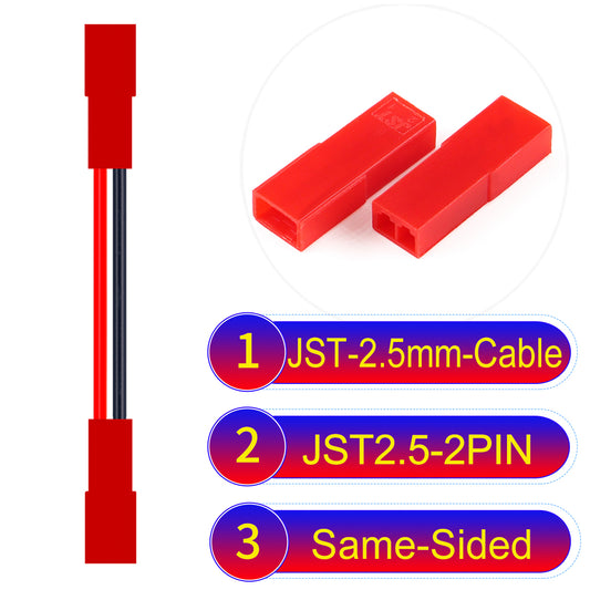 JST SYP 2.54mm 2Pin Female Same-Side-Head cable with UL1007-certified 22AWG copper wire, suitable for a range of electronic devices.