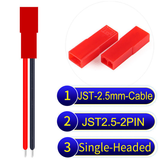 JST SYP 2.54mm 2Pin Female Single-Headed Cable with UL1007-certified 22AWG copper wire, suitable for a range of electronic devices.
