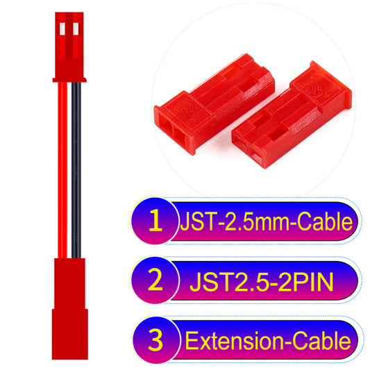 JST SYP 2.54mm 2Pin Male Female Extension Cable with UL1007-certified 22AWG copper wire, suitable for a range of electronic devices.