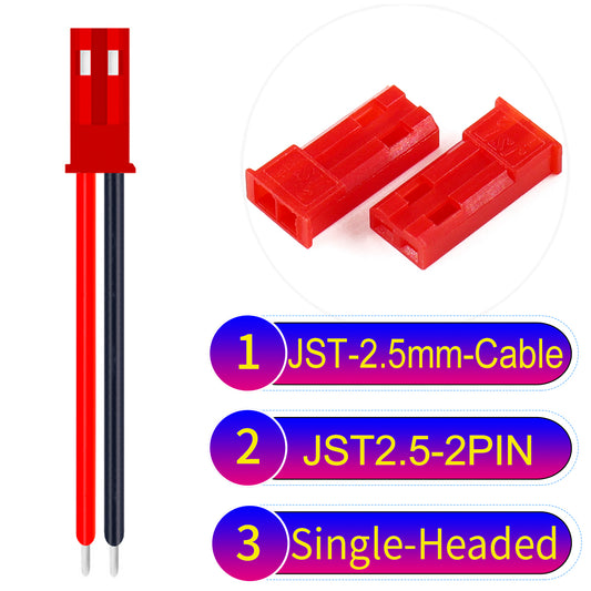 JST SYP 2.54mm 2Pin Male Single-Headed cable with UL1007-certified 22AWG copper wire, suitable for a range of electronic devices.