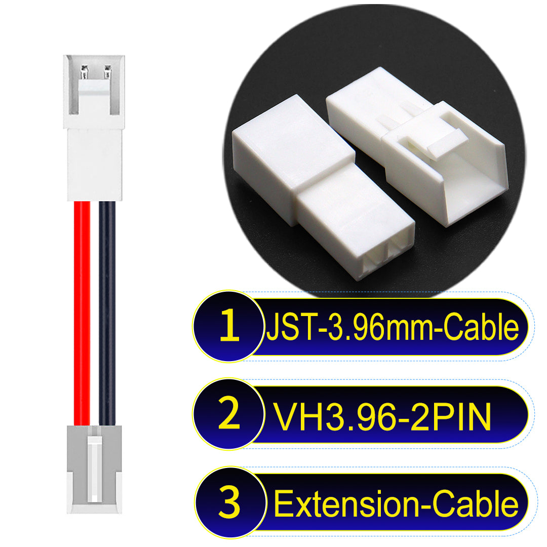 JST VH 2Pin Male Female Extension cable, 3.96mm pitch, 18AWG copper wire, UL1007 certified, ideal for home appliances, automotive, and LED lighting connections.