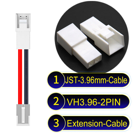 JST VH 2Pin Male Female Extension cable, 3.96mm pitch, 18AWG copper wire, UL1007 certified, ideal for home appliances, automotive, and LED lighting connections.