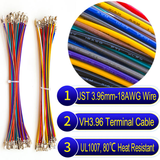 JST VH 3.96mm Female Pre-Crimped Terminal single-head Cable (Without Connector), 18AWG UL1007 PVC