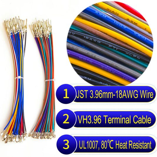 JST VH 3.96mm Male-Female Extension Pre-Crimped Terminal Cable (Without Connector), 18AWG UL1007 PVC