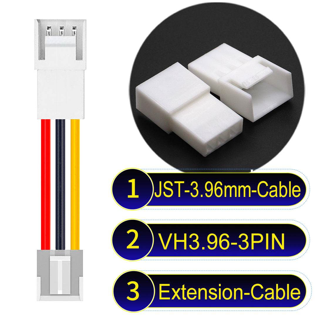 JST VH 3Pin Male Female Extension cable, 3.96mm pitch, 18AWG copper wire, UL1007 certified, ideal for home appliances, automotive, and LED lighting connections.