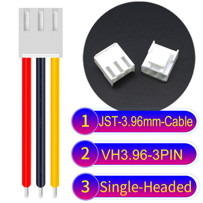 JST VH 3.96mm 3Pin single-headed cable with 18AWG copper wire and UL1007-certified PVC, suitable for various electrical systems.
