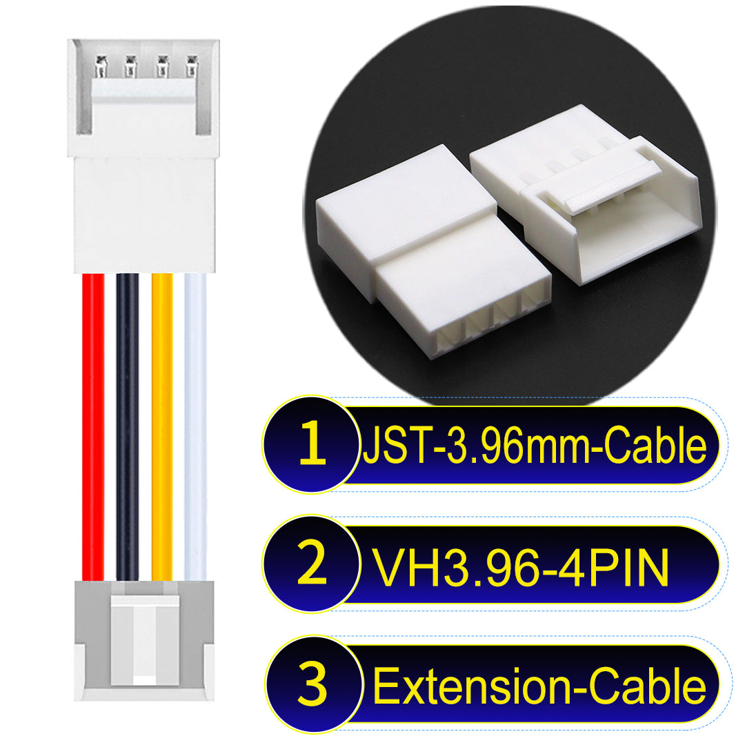 JST VH 4Pin Male Female Extension cable, 3.96mm pitch, 18AWG copper wire, UL1007 certified, ideal for home appliances, automotive, and LED lighting connections.