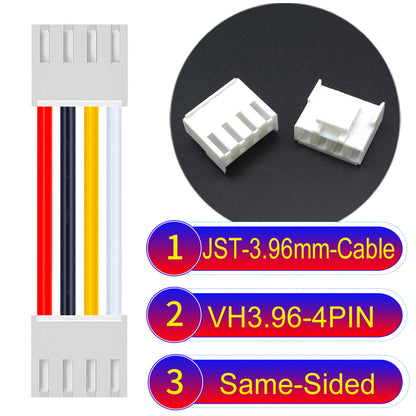 JST VH 3.96mm 4Pin Same-Side-Head cable with 18AWG copper wire and UL1007-certified PVC, suitable for various electrical systems.