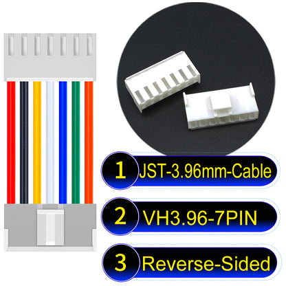 JST VH 7Pin Reverse-Side-Head cable, 3.96mm pitch, 18AWG copper wire, UL1007 certified, ideal for home appliances, automotive, and LED lighting connections.