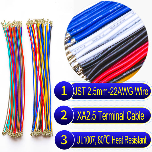 JST XA 2.5mm Pre-Crimped Terminal single-head Cable (Without Connector), 22AWG UL1007 PVC