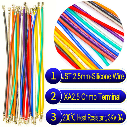 JST XA 2.5mm single-head Pre-Crimped Terminal Silicone Cable (Without Connector), 22AWG UL3239 Soft Wire 200℃ Heat Resistant 3KV 3A