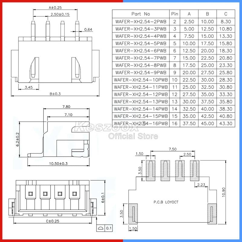 JST XH2.54 Connector SMT Horizontal Socket-2