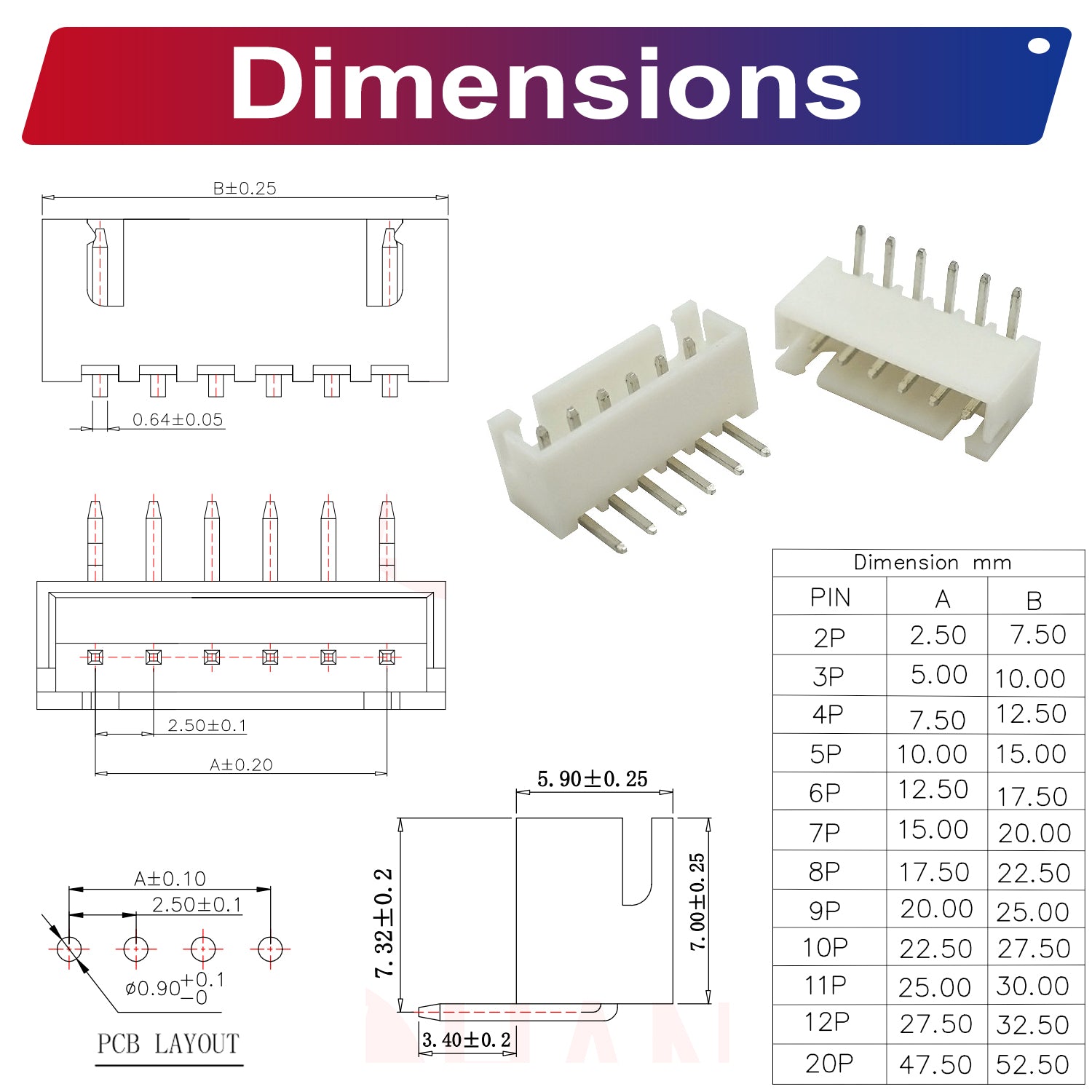 JST_XH2.5mm_2-12Pin_DIP_Right_Angle_Headers_for_Electronics