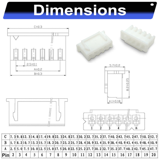  JST XH2.5mm Male Housing 2P 3P 4P 5P 6P 7P 8P 9P 10P 12P