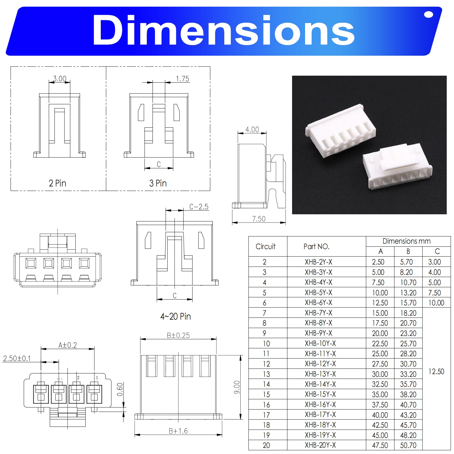 JST_XHS_2.5mm_Connector_Sizes_Assortment