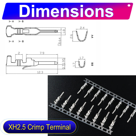 JST XH 2.5mm male female extension pre-crimped terminal cable