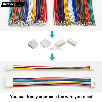 Detailed view of JST XH male/female housing and crimped 22AWG terminals