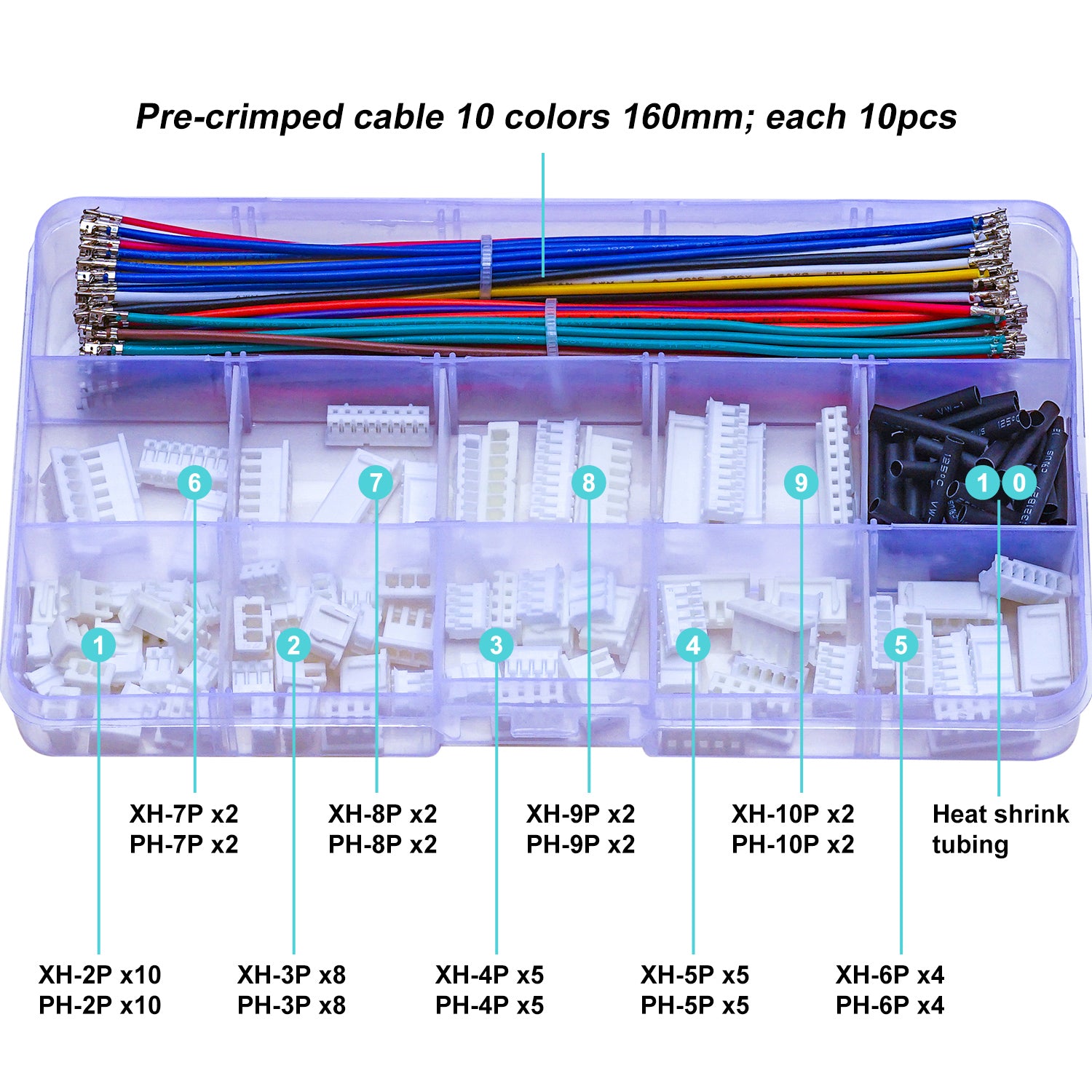 Close-up of JST XH male connector with 22AWG pre-crimped wire for secure connections