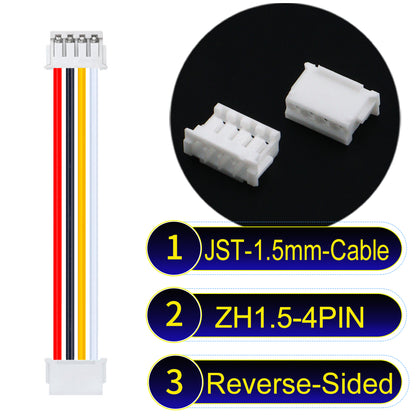 JST ZH 1.5mm 4Pin Reverse-Side-Head cable with 24awg copper wire and UL1007-certified PVC, suitable for home appliances, electrical equipment, and LED lighting.