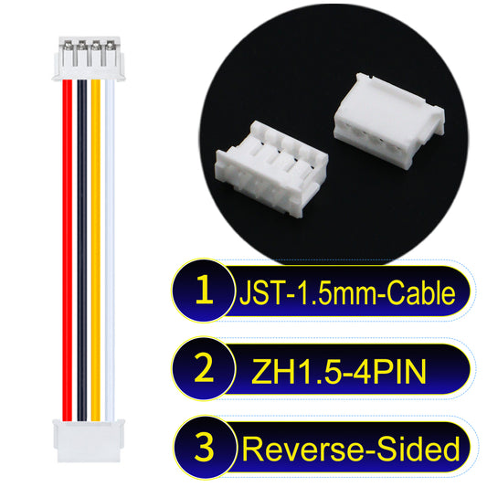 JST ZH 1.5mm 4Pin Reverse-Side-Head cable with 24awg copper wire and UL1007-certified PVC, suitable for home appliances, electrical equipment, and LED lighting.