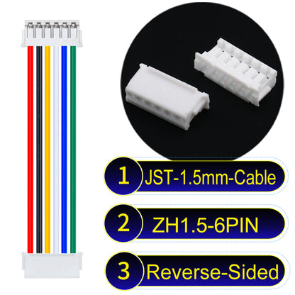JST ZH 1.5mm 6Pin Reverse-Side-Head cable with 24awg copper wire and UL1007-certified PVC, suitable for home appliances, electrical equipment, and LED lighting.
