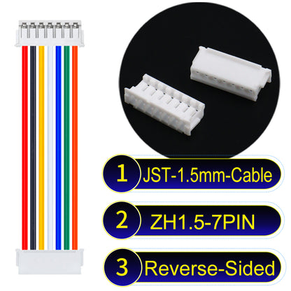 JST ZH 1.5mm 7Pin Reverse-Side-Head cable with 24awg copper wire and UL1007-certified PVC, suitable for home appliances, electrical equipment, and LED lighting.
