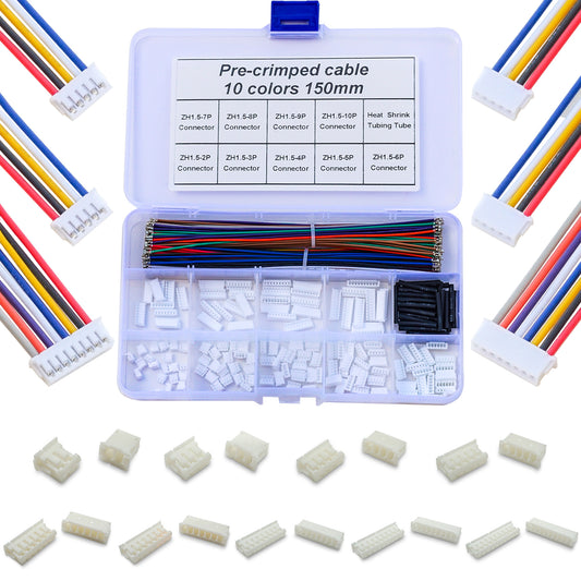 Complete JST ZH connector kit including male and female housings with 28AWG pre-crimped wires